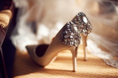 wedding concept. bride's shoes and veil